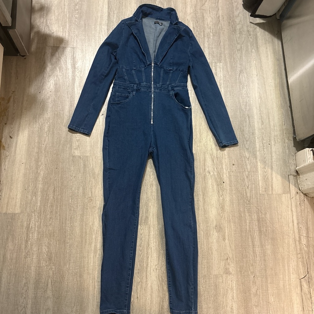 Fashion Nova Dark Blue Denim Jumpsuit